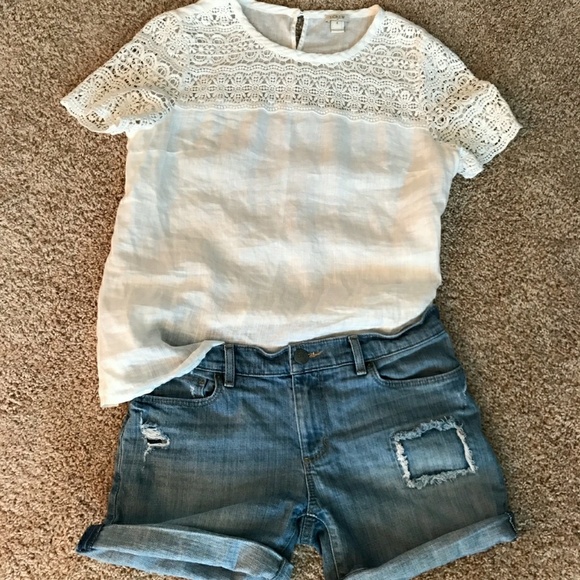 JCrew Linen and Lace Blouse - Picture 1 of 3
